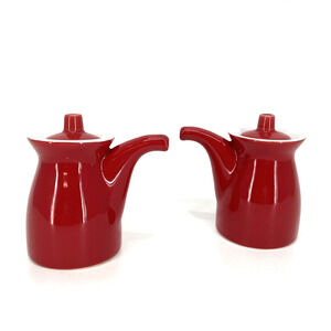 Crate & Barrel Porcelain Creamers (2) Red Holiday Christmas Hot Cocoa